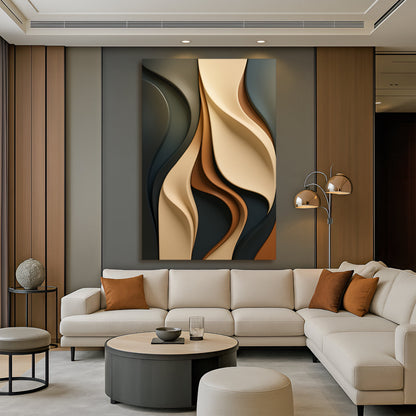 Modern Abstract Minimalist Wall Art canvas Tailored Canvases; beige ribbons on dark backdrop on Tampa Home & Garden Store