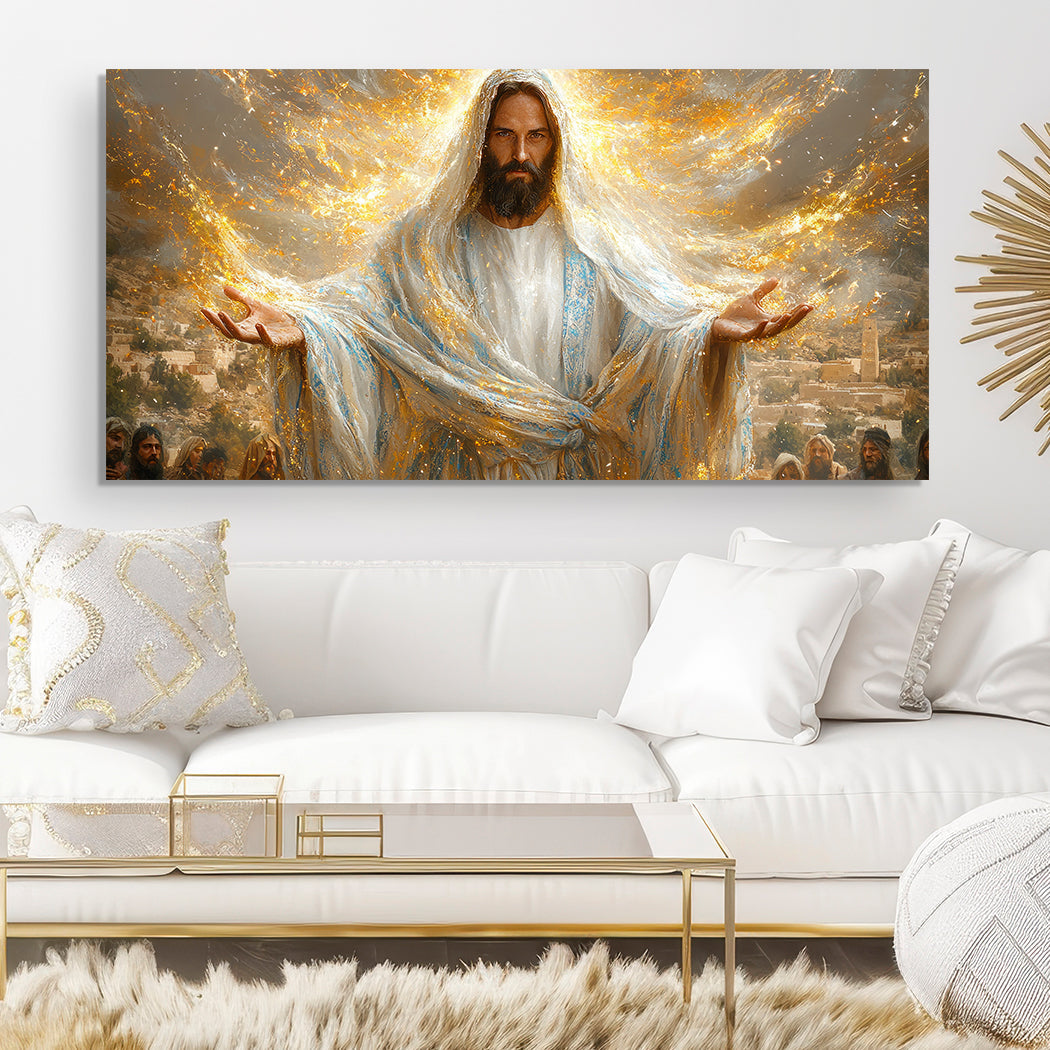 Creator Faith Wall Art canvas by Tailored Canvases, Jesus portrait in white with glow on Tampa Home & Garden Store