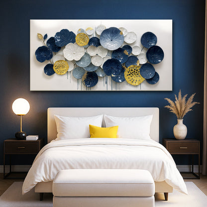 Lotus Leaf Abstract Wall Art VII canvas by Tailored Canvases navy blue gold lotus leaves on Tampa Home & Garden Store