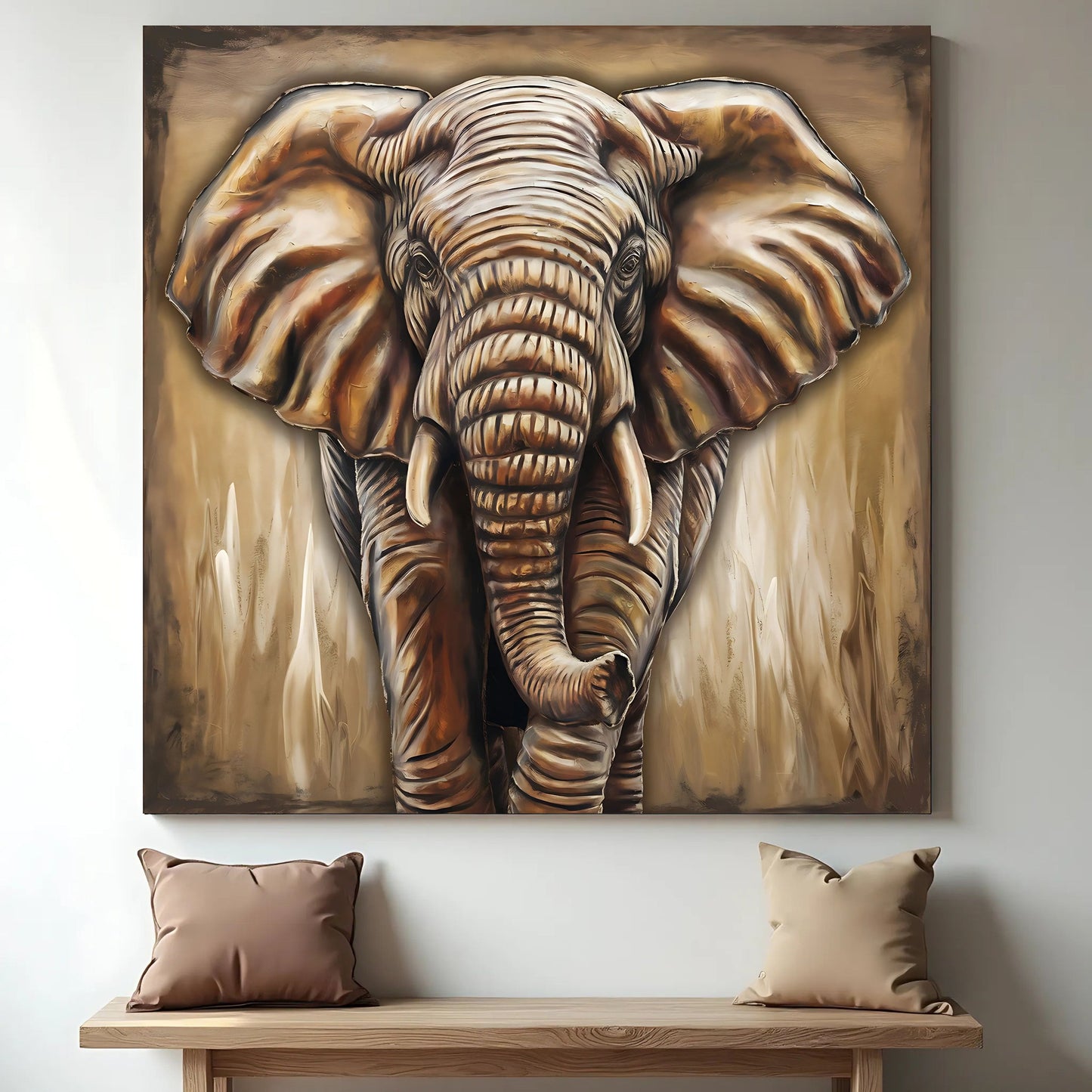 3D Elephant Wall Art Canvas by Tailored Canvases brown-toned elephant head close-up on Tampa Home & Garden Store