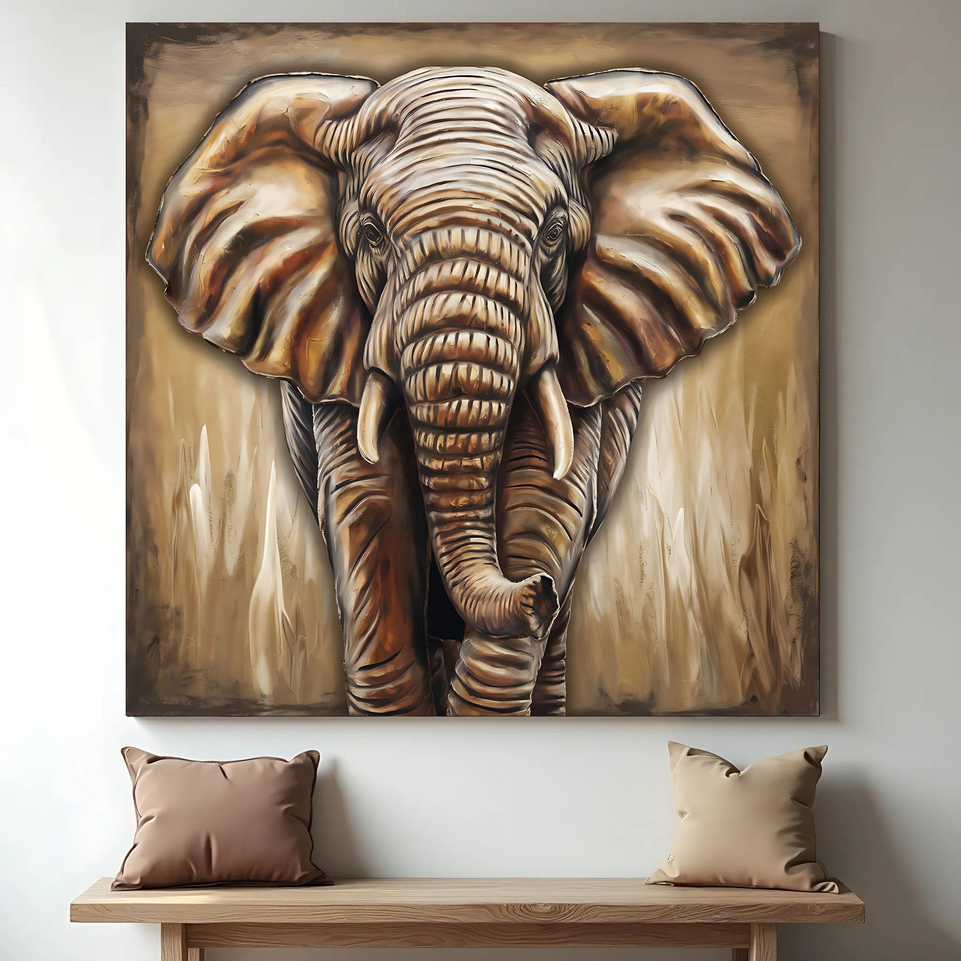 3D Elephant Wall Art Canvas by Tailored Canvases brown-toned elephant head close-up on Tampa Home & Garden Store