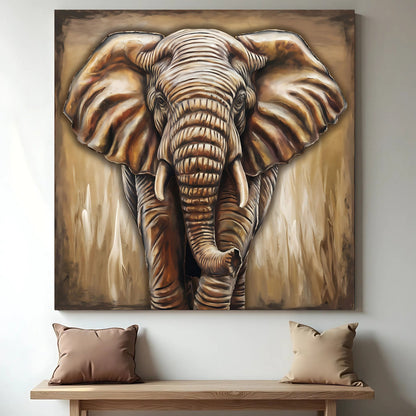 3D Elephant Wall Art Canvas by Tailored Canvases brown-toned elephant head close-up on Tampa Home & Garden Store