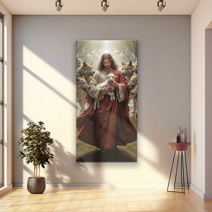 Canvas Jesus Protects The Lamb From Wolves Faith Wall Art VI, Jesus with lamb among wolves on Tampa Home & Garden Store