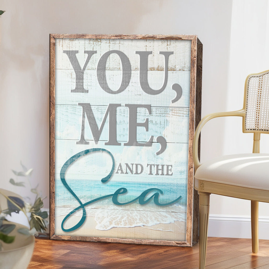 Canvas You Me and the Sea Coastal Sign II with distressed wood frame Tailored Canvases on Tampa Home & Garden Store