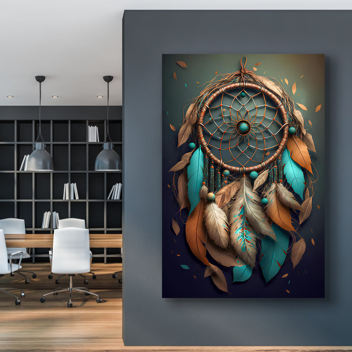 3D Whispering Feathers Wall Art IV canvas by Tailored Canvases with teal and brown feathers on Tampa Home & Garden Store