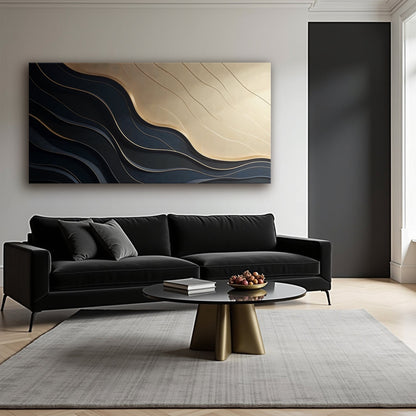 Black And Gold Abstract VII canvas with gold waves on beige gradient Tailored Canvases on Tampa Home & Garden Store