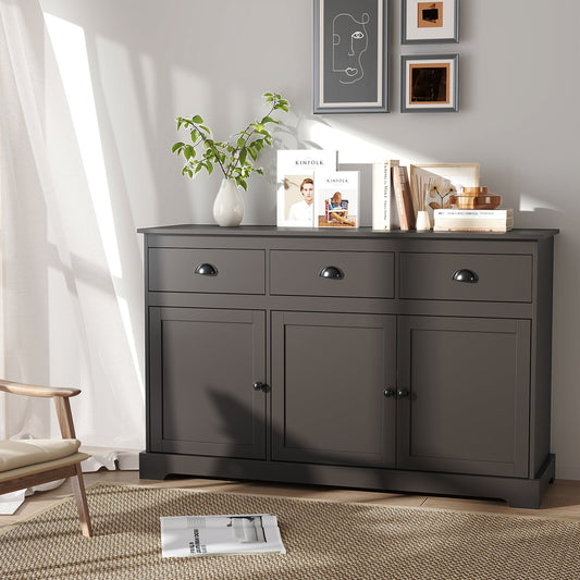 3 Drawers Sideboard Buffet Storage with Adjustable Shelves-Brown