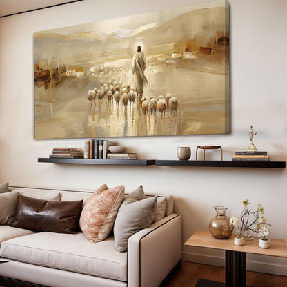 99 Faith Wall Art IX canvas by Tailored Canvases; beige gold tones show shepherd and flock on Tampa Home & Garden Store