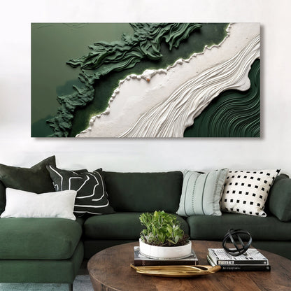 Green Rivers Abstract Wall Art VI canvas by Tailored Canvases; green white textures above a sofa on Tampa Home & Garden Store