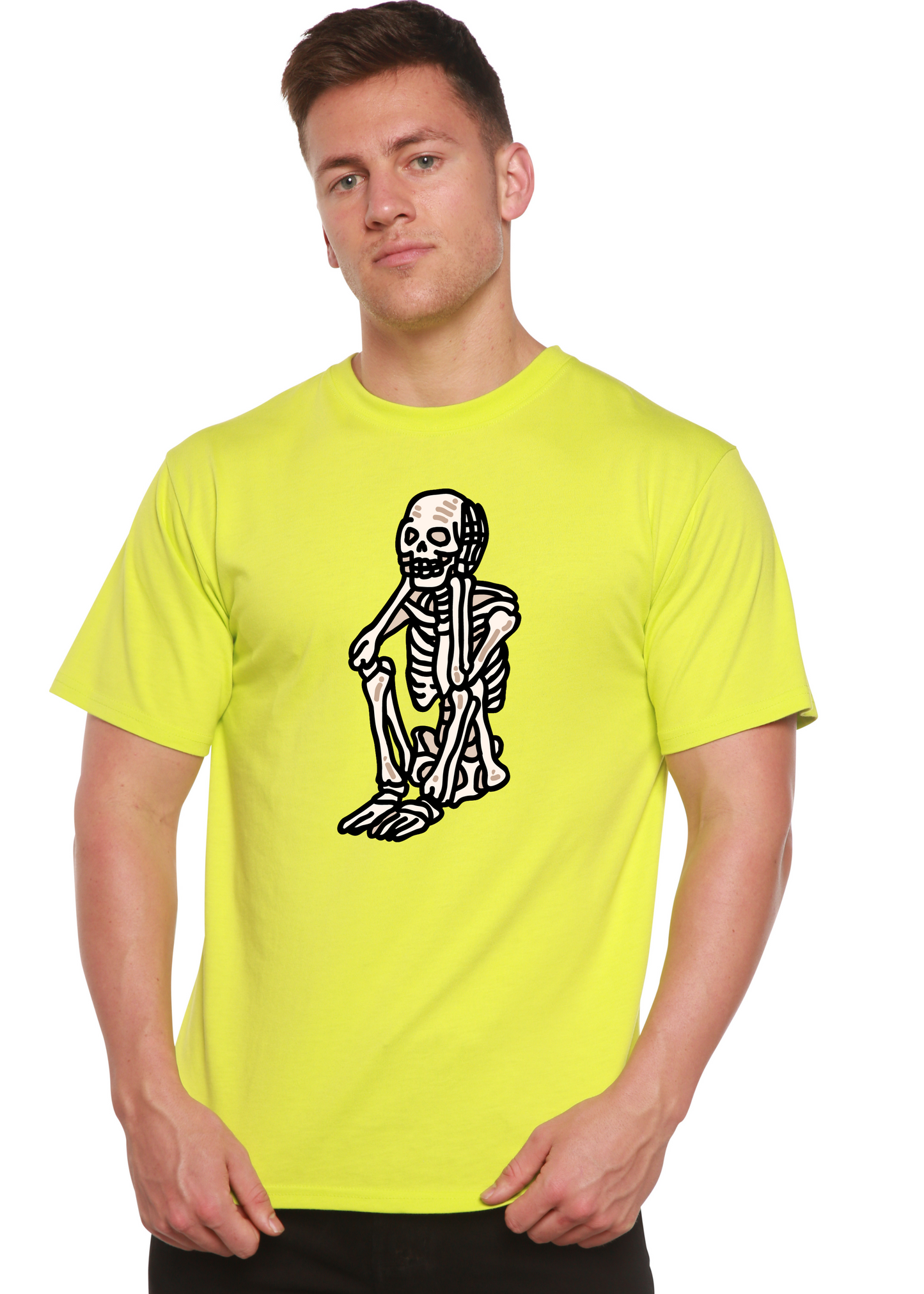 Sad Skeleton unisex graphic tee lime bamboo viscose/organic cotton short sleeve by Spun Bamboo on Tampa Home & Garden Store
