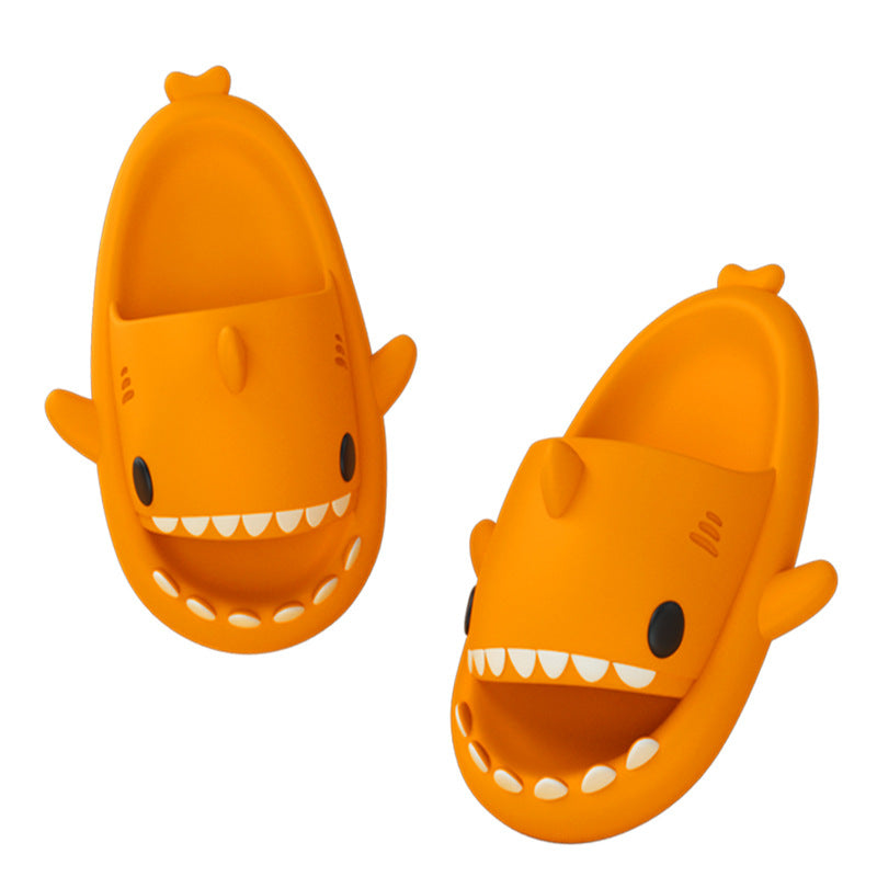 Stevvex shark-shaped orange slides, open-toe beach sandals with teeth, 2 pieces on Tampa Home & Garden Store
