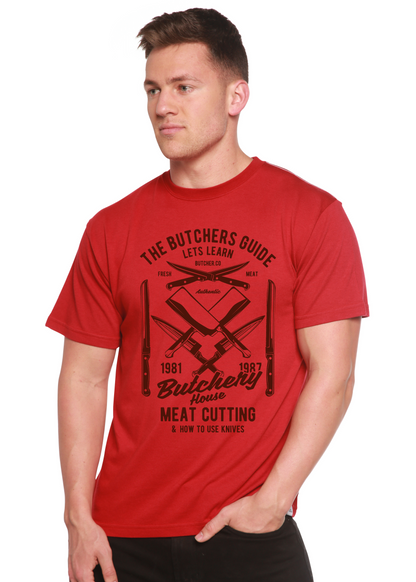 Butchery House men's bamboo T-shirt red graphic with butcher knife print by Spun Bamboo on Tampa Home & Garden Store