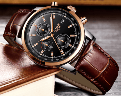 Stevvex men's waterproof chronograph watch with rose-gold case black dial and date display on Tampa Home & Garden Store