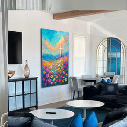 Cross Floral Field Faith Wall Art III canvas by Tailored Canvases; vibrant floral cross art on Tampa Home & Garden Store