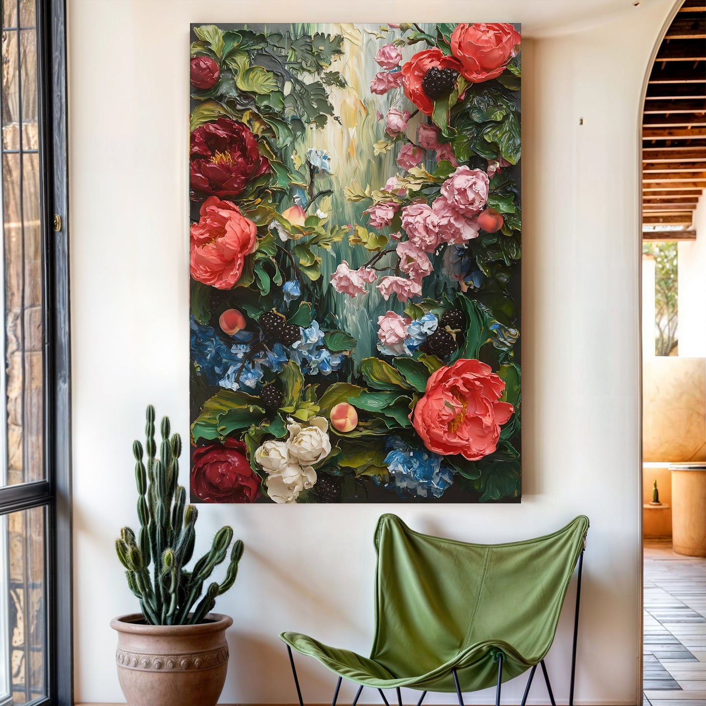 Garden Floral Wall Art canvas by Tailored Canvases; red, pink, white blooms with green foliage on Tampa Home & Garden Store