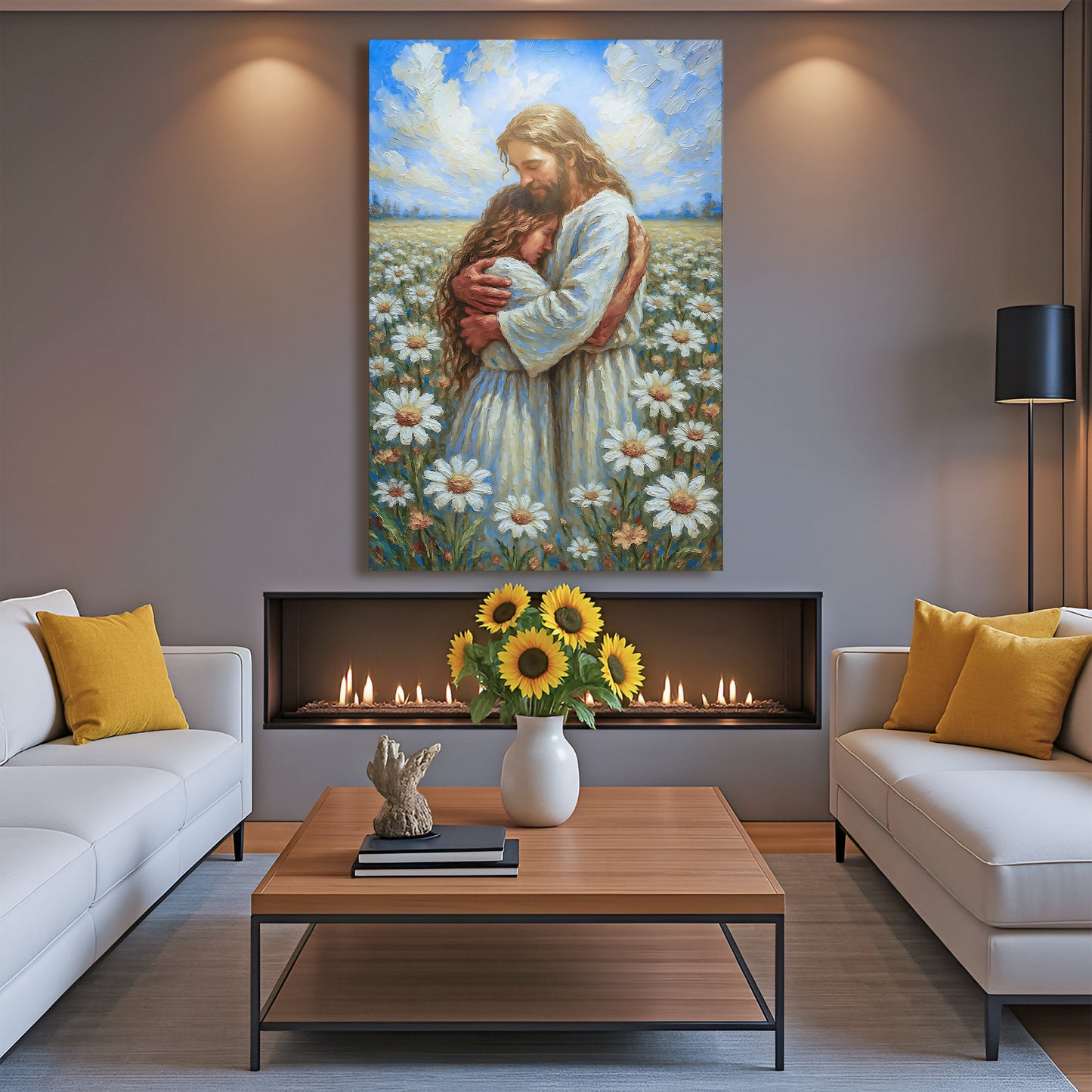 Jesus With Children Faith Wall Art canvas painting Tailored Canvases blue sky daisies on Tampa Home & Garden Store