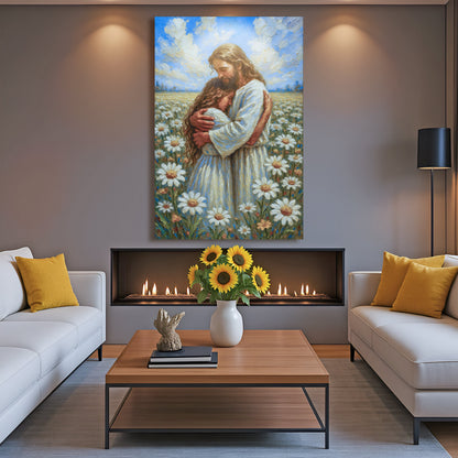 Jesus With Children Faith Wall Art canvas painting Tailored Canvases blue sky daisies on Tampa Home & Garden Store