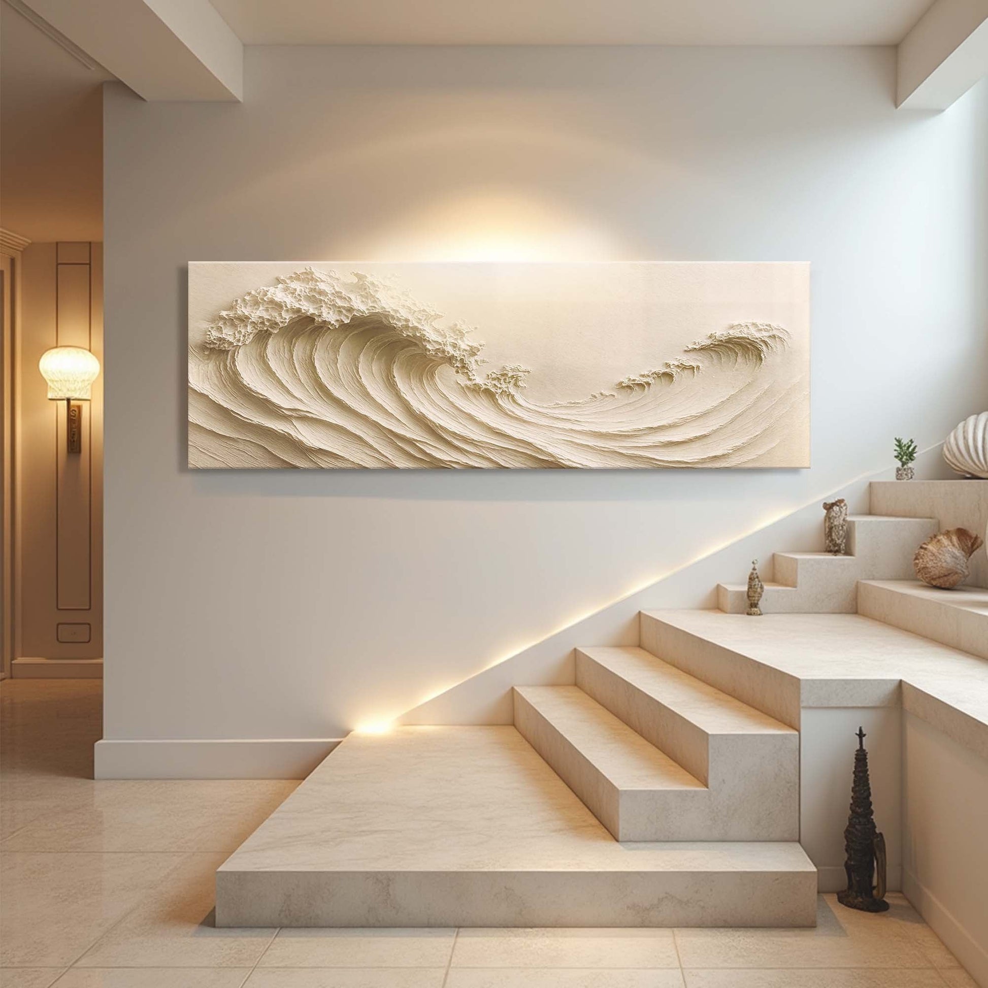 Ocean Wave Seascape Wall Art II canvas by Tailored Canvases with textured beige wave relief on Tampa Home & Garden Store