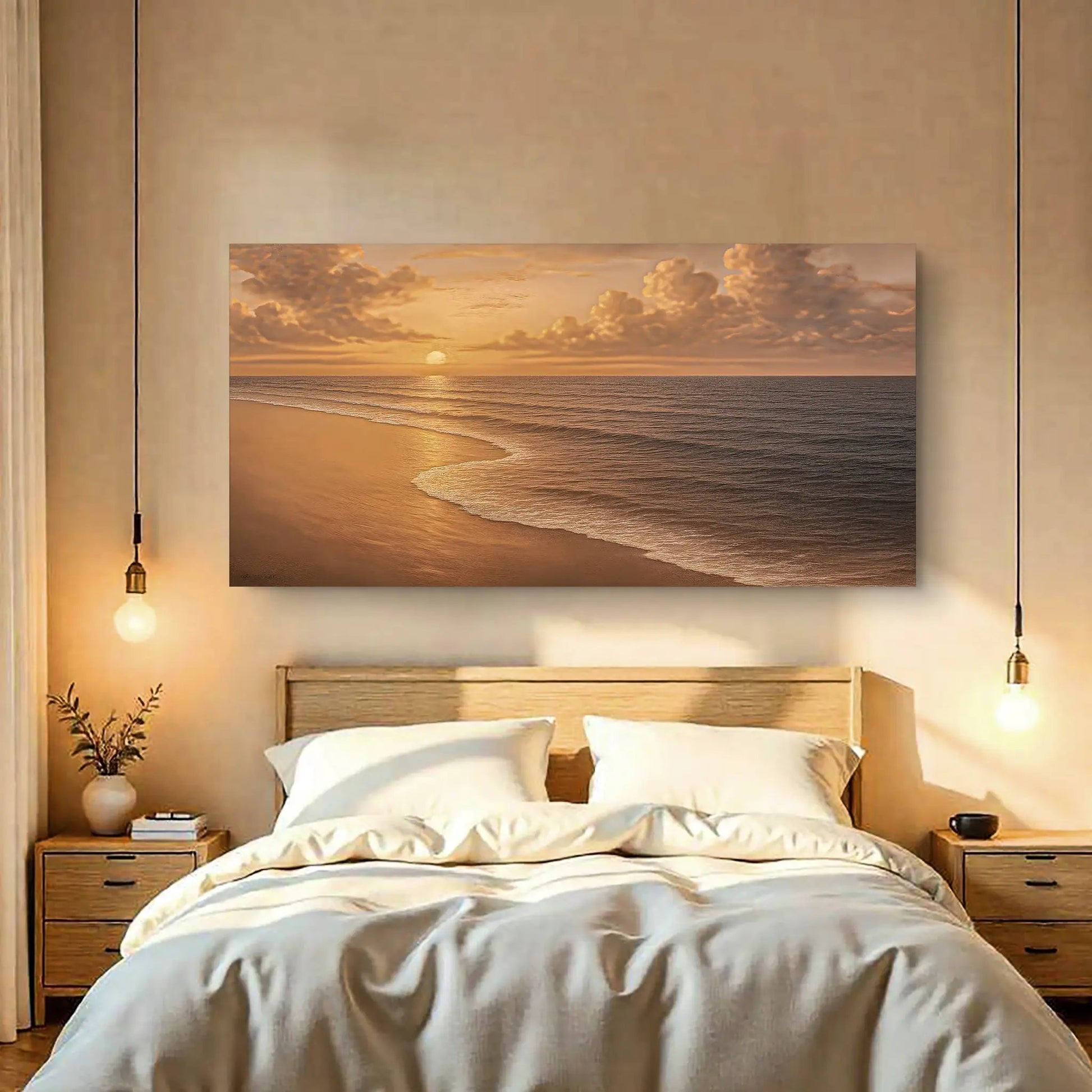 Beach Shoreline Coastal Wall Art VIII canvas by Tailored Canvases with warm sunset over ocean on Tampa Home & Garden Store
