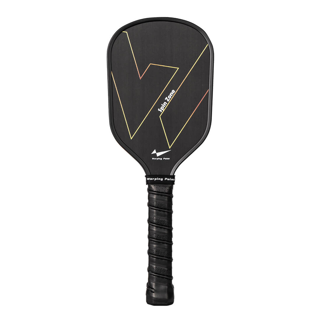 Pickleball training paddle 16mm Warping Point Spin Zone black with yellow lines and grip on Tampa Home & Garden Store