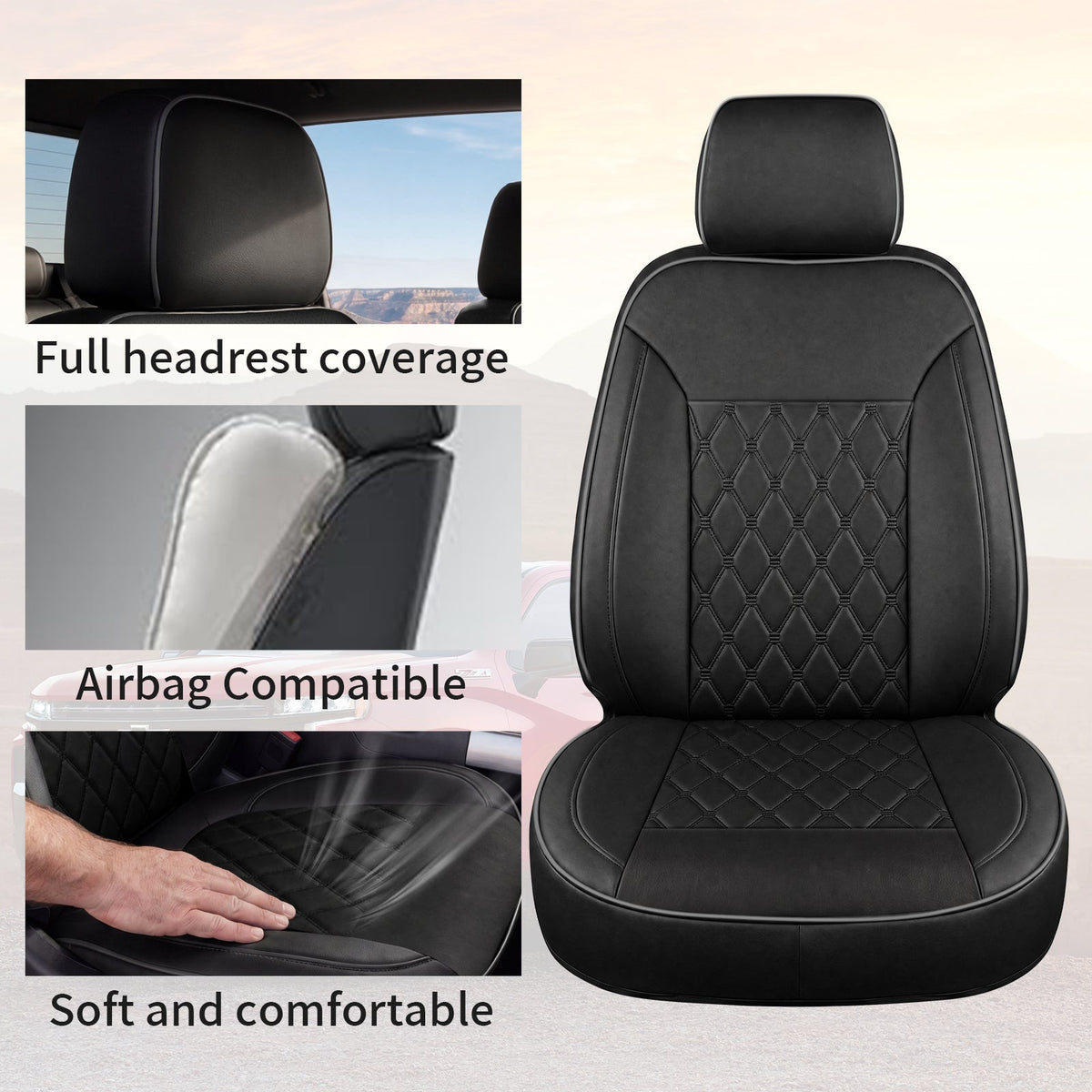 Umbrauto waterproof Nappa leather seat covers for Silverado/Sierra, black with diamond quilting on Tampa Home & Garden Store