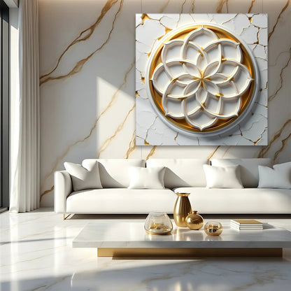 Flower Of Life wall art canvas with gold circular mandala on marble backdrop Tailored Canvases on Tampa Home & Garden Store