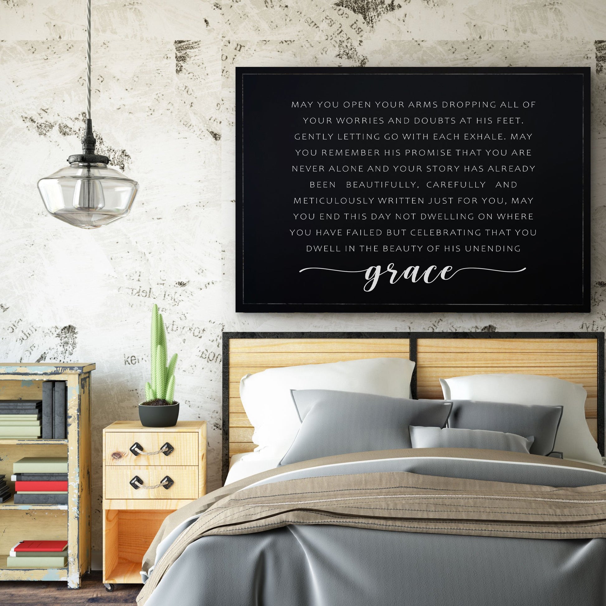 Unending Grace Faith Sign II canvas by Tailored Canvases, black framed canvas with white text on Tampa Home & Garden Store