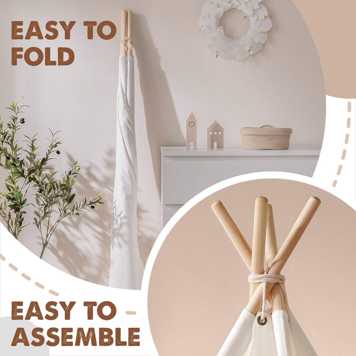 Tiny Land INC teepee tent for kids with floor mat, poles, white fabric indoor play tent on Tampa Home & Garden Store