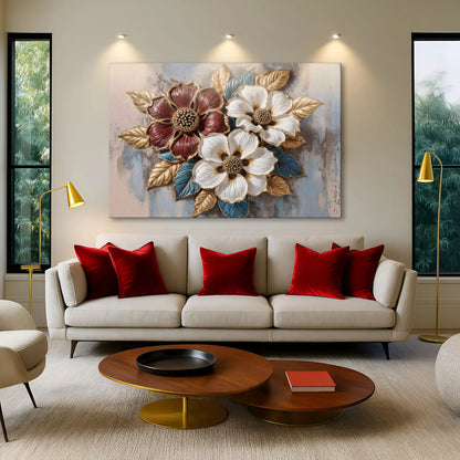 Floral Symphony Wall Art II canvas Tailored Canvases with white and red petals on bluegray background on Tampa Home & Garden Store