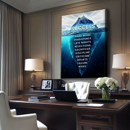 Success Motivational Wall Sign canvas by Tailored Canvases with blue iceberg design on Tampa Home & Garden Store