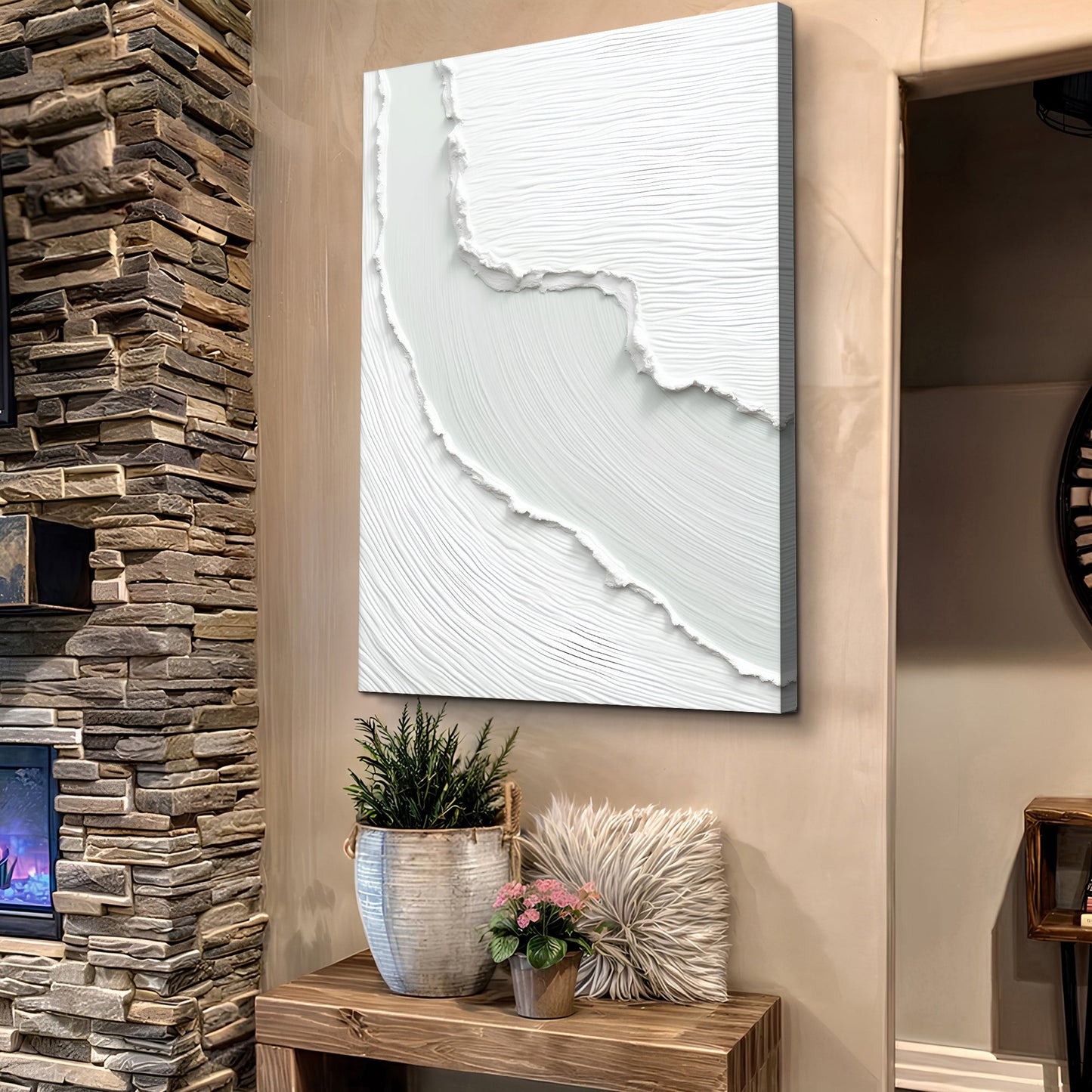 Abstract Minimalist Wave Canvas by Tailored Canvases, white textured crafting canvas wall art on Tampa Home & Garden Store