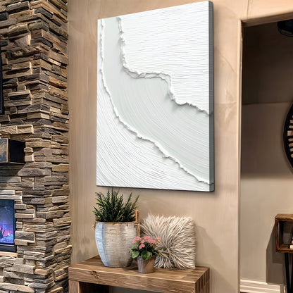Abstract Minimalist Wave Canvas by Tailored Canvases, white textured crafting canvas wall art on Tampa Home & Garden Store