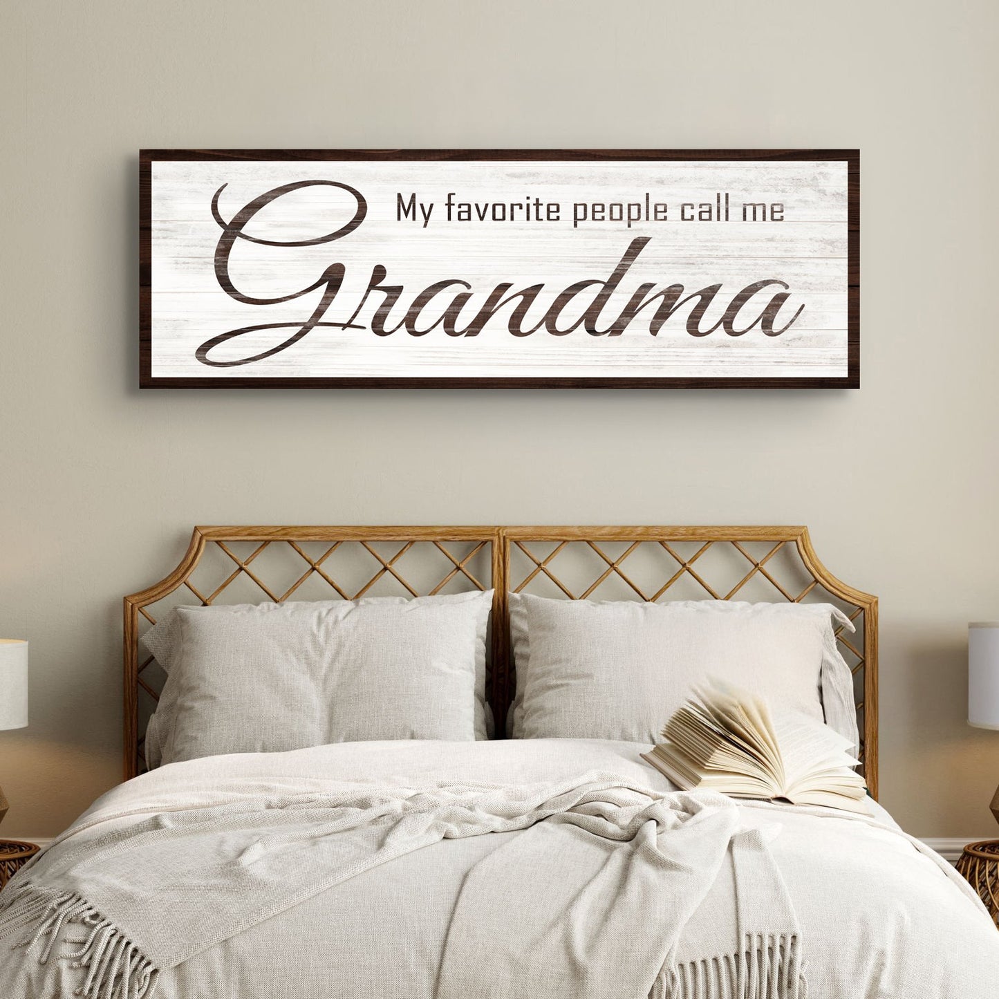 My Favorite People Call Me Grandma sign canvas with whitewashed wood panel and dark frame on Tampa Home & Garden Store