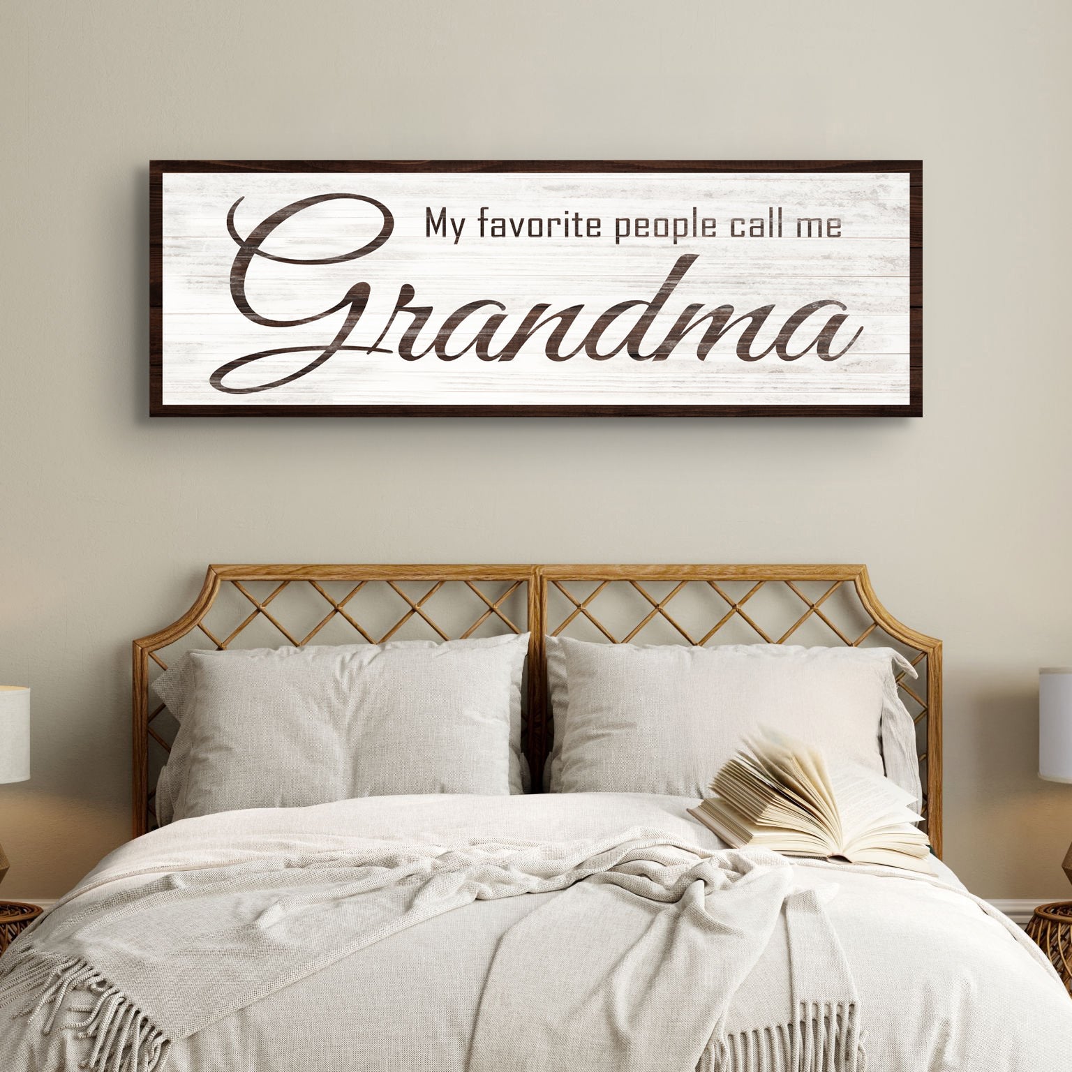 My Favorite People Call Me Grandma sign canvas with whitewashed wood panel and dark frame on Tampa Home & Garden Store