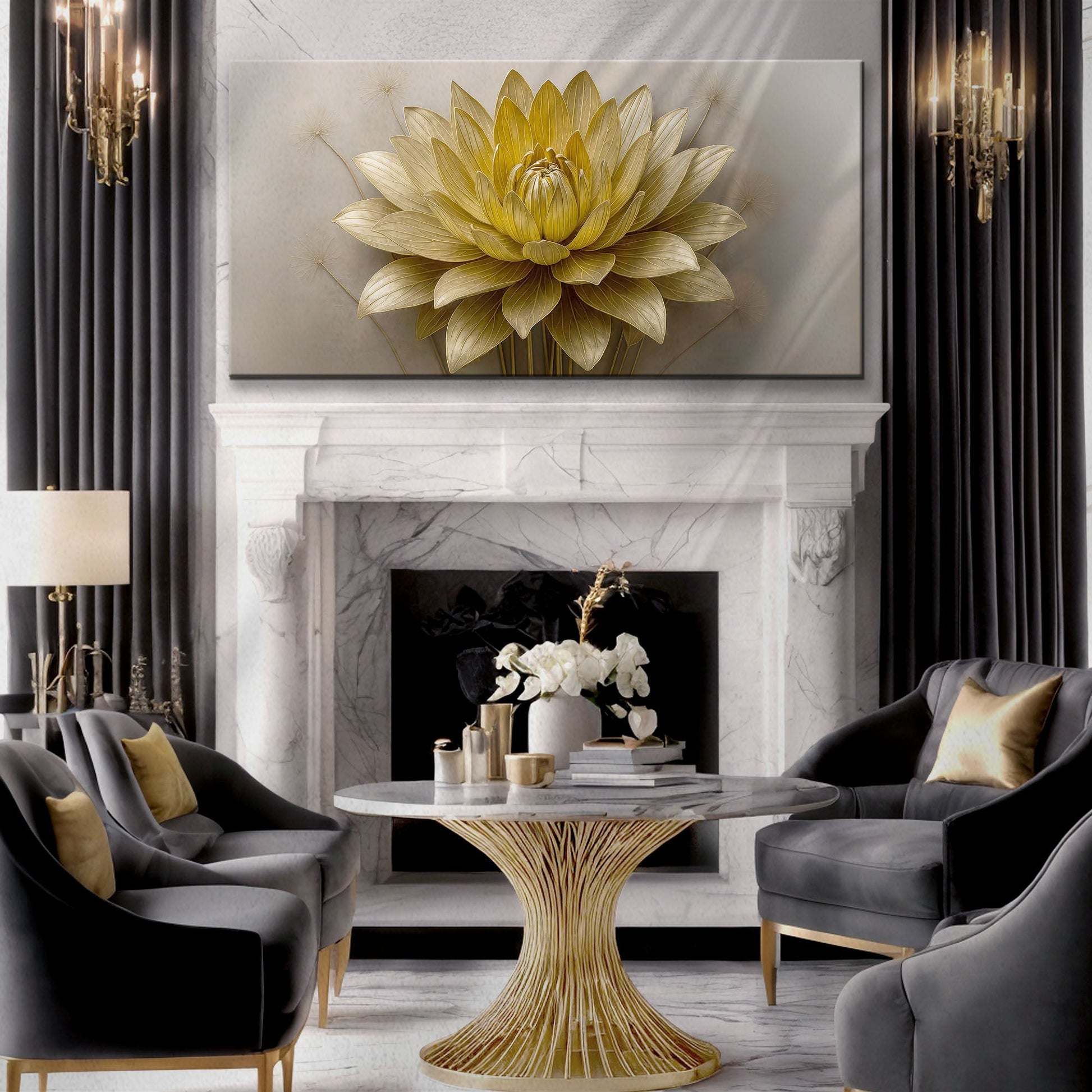Golden Lotus minimalist abstract canvas wall art III Tailored Canvases gold tones on Tampa Home & Garden Store
