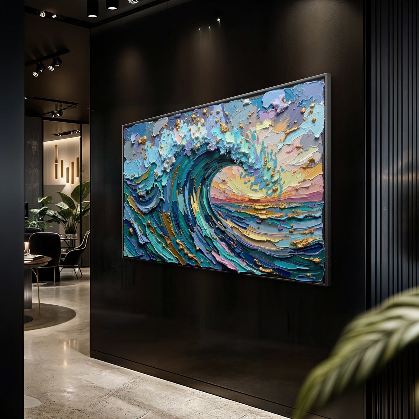 Golden Tide Wall Art canvas with bold blue-green impasto and gold accents Tailored Canvases on Tampa Home & Garden Store
