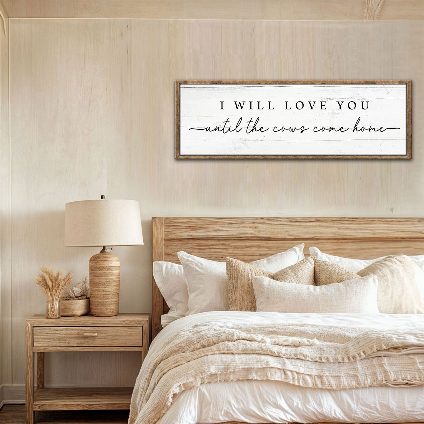 I Will Love You Until The Cows Come Home cattle sign canvas with white panel and wood frame on Tampa Home & Garden Store