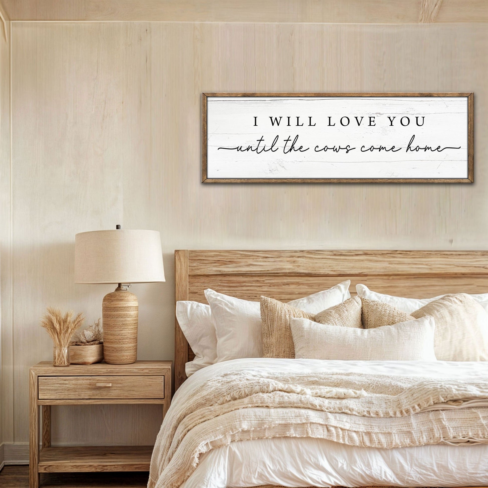 I Will Love You Until The Cows Come Home cattle sign canvas with white panel and wood frame on Tampa Home & Garden Store