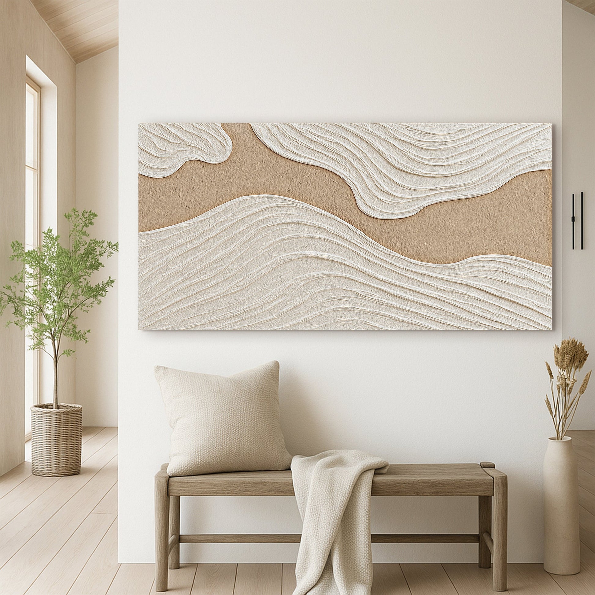Minimalist Wall Art III canvas crafting artwork with beige and white textured waves on Tampa Home & Garden Store