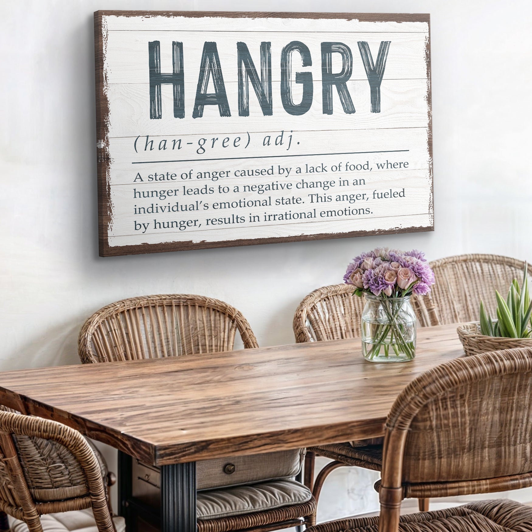 Hangry Kitchen Sign II canvas wall art with bold blue letters Tailored Canvases on Tampa Home & Garden Store
