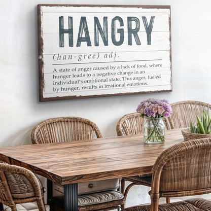 Hangry Kitchen Sign II canvas wall art with bold blue letters Tailored Canvases on Tampa Home & Garden Store