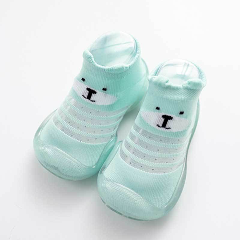 Stevvex mint green infant anti-slip socks pair with bear face cuff for first steps on Tampa Home & Garden Store
