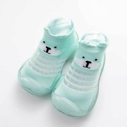 Stevvex mint green infant anti-slip socks pair with bear face cuff for first steps on Tampa Home & Garden Store