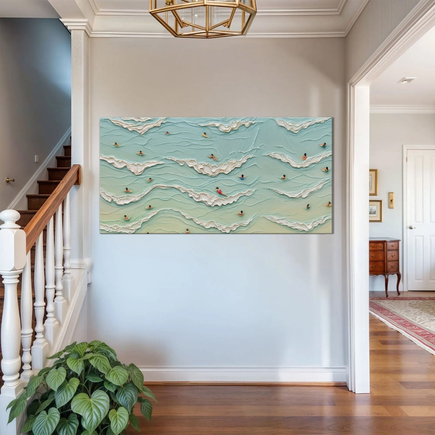 Beach Days Wall Art II canvas crafting artwork showing turquoise ocean with surfers and textured waves on Tampa Home & Garden Store