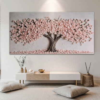 Blush Blossom Tailored Canvases canvas with pink blossoms on a textured gray backdrop on Tampa Home & Garden Store