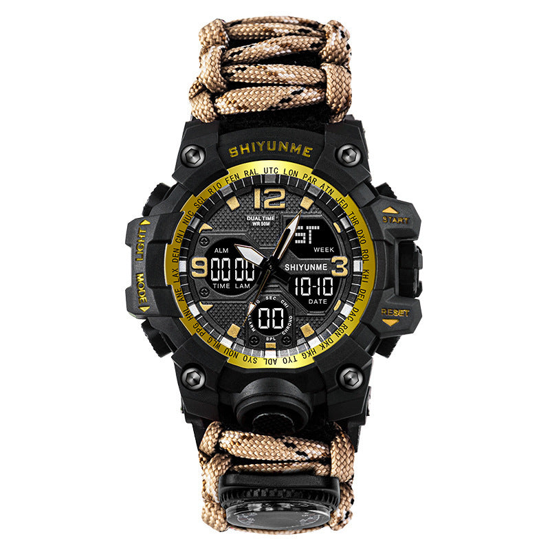 Stevvex survival mens sports watch with compass, rugged black case, tan paracord strap on Tampa Home & Garden Store
