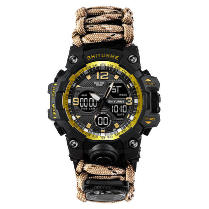 Stevvex survival mens sports watch with compass, rugged black case, tan paracord strap on Tampa Home & Garden Store