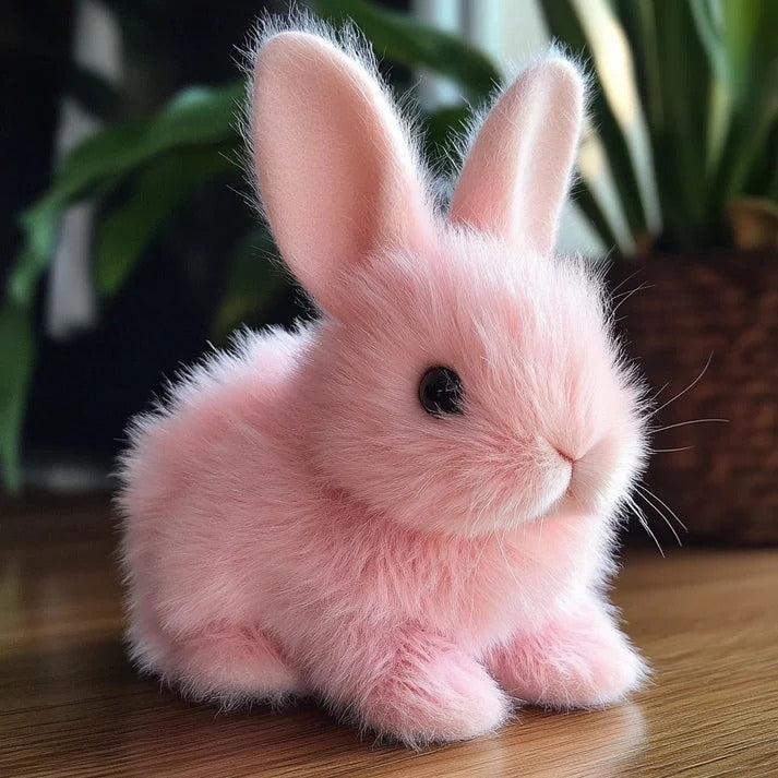 Interactive Moving Bunny Toy pink fluffy plush stuffed animal with black eyes on Tampa Home & Garden Store