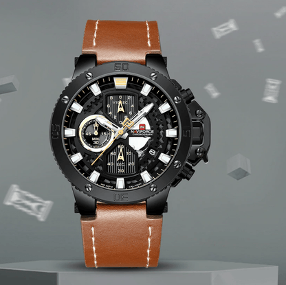Men's casual waterproof watch Stevvex with brown leather strap and luminous hands on Tampa Home & Garden Store
