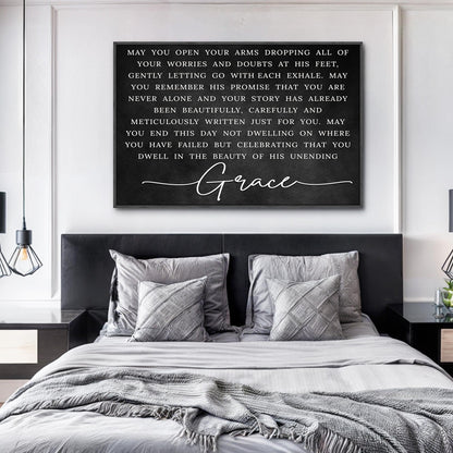 Unending Grace Faith Sign canvas with white text on black background and cursive Grace on Tampa Home & Garden Store
